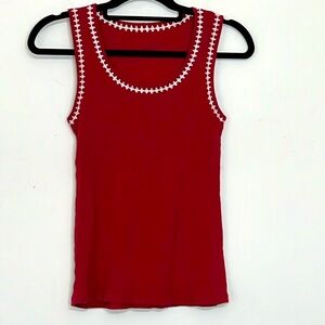 🌞 Avon vintage red ribbed tank top with white trim design S
